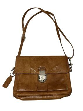 Bacci Leather Slim Crossbody Bag Soft Tan Brown Purse Handbag 9" long 7" tall